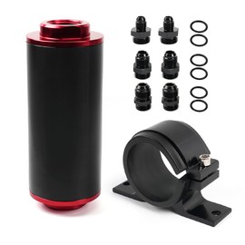 BARTOO- Filtro de Combustible en línea de 100 micrones con Adaptador 6AN 8AN 10AN y Soporte de Montaje de 50 mm para filtrar Gasolina, diésel, E85 (Rojo)
