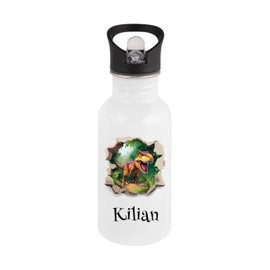Personalisierte Trinkflasche Kinder Edelstahl [ 400ml ] - Robuste Trinkflasche mit Namen und Dino, Dinosaurier in 3D - Wasserflasche mit Trinkhalm - Personalisierte Geschenke für Kinder (Motiv 4)