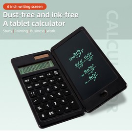 Scientific Calculator with 6 Inch Writing Board and Pen Dual Power Solar and Battery Operated Foldable Basic Calculator 10-bit Display Screen for Home Financial Student Study Office Pocket Calculator