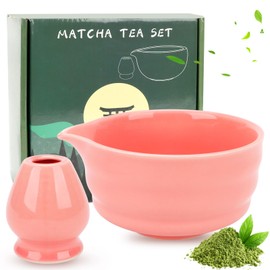 Matcha Set Pink, Matcha Set, Matcha Bowl with Pourer, Matcha Tea Bowl, Ceramic Bowl, Pink, 560 ml Is The Kitchen Beginners Latte
