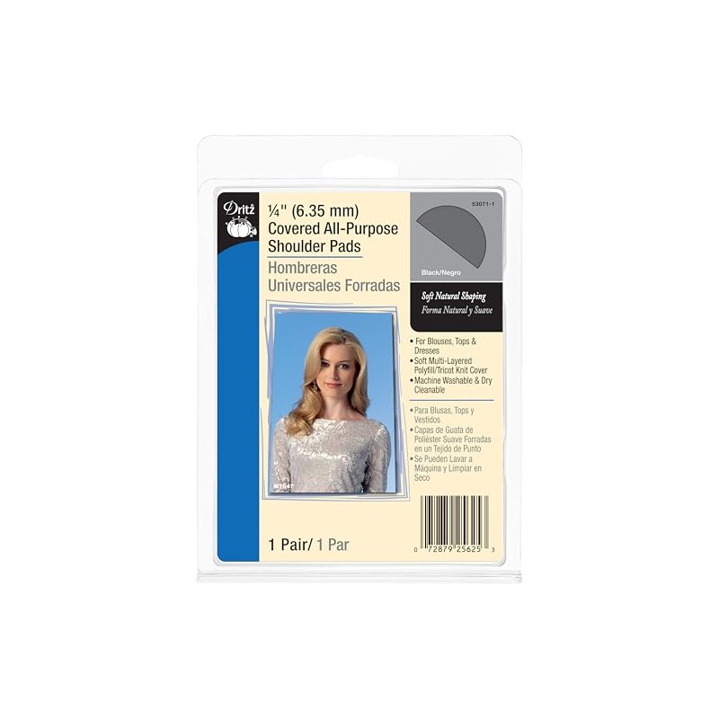 Dritz 103549 53071-1 Shoulder Pads, Covered All-Purpose, 1/4", Black