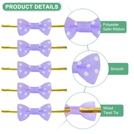 M METERXITY 100-Pack Mini Craft Ribbon Bow Twist Ties,1.2x0.6 Inch Twist Tie Bows Satin Ribbon Tie Bows for Craft DIY/Baked Goods/Hair Bow Sewing/Wedding/Birthday/Party[Purple]