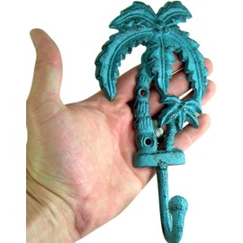 Neletao Cast Iron Hooks Outdoor Towel Hooks,Palm Tree Coat Decoration Hook Wall Mount Blue 1PC
