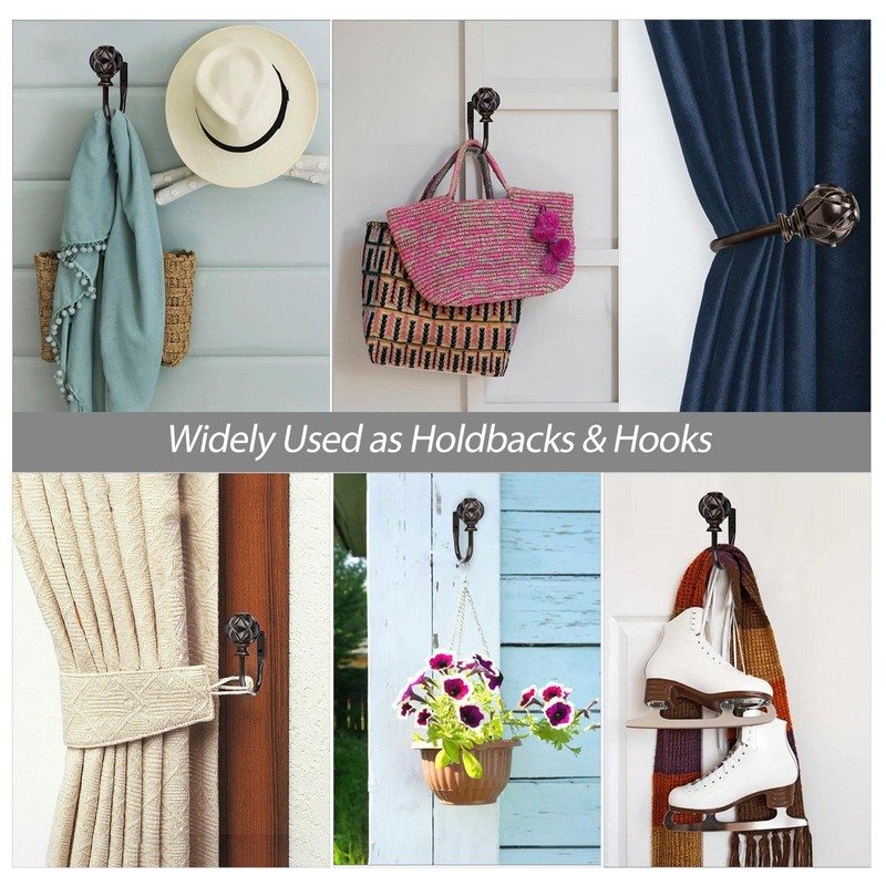 KAMANINA Decorative Curtain Drapery Holdbacks, Curtain Tiebacks Hooks with Screws