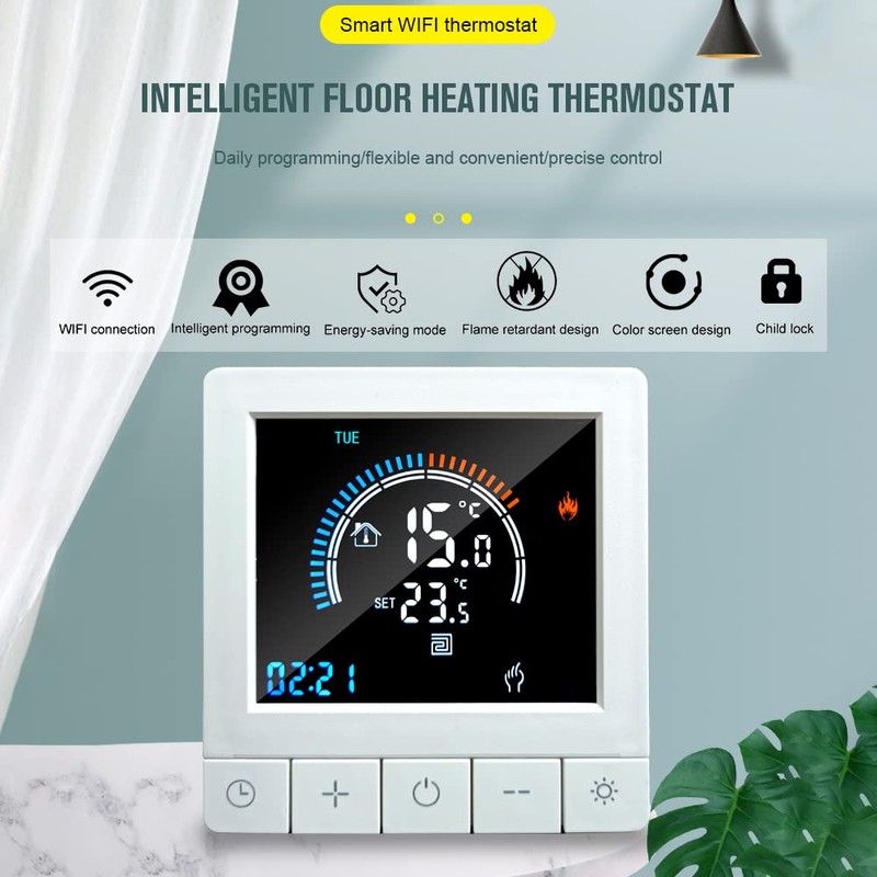 Irfora Programmable Digital Thermostat with Child Lock, WiFi LCD Display,