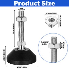 Aoyfuwell Set of 4 Levelling Feet, M8 x 50 mm, Adjustable Furniture Feet, Table Feet, Adjustable Feet for Furniture, Table, Chair Legs, Adjustable Foot, Table Legs, Screw Feet, with Drive-In Nuts