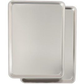 Commercial Quality Baking Sheet Pan Set, Natural Aluminum Cookie Sheet, Umite Chef Warp Resistant Nonstick Baker's Half Sheet Pan, Large Thick Cookie Tray Pans for Baking, Roasting(2 Pack, 18X13In)