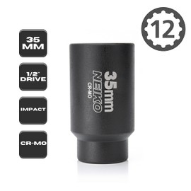 NEIKO 02526A 35mm Socket | 1/2” Drive Deep Impact Socket | Spindle & Axle Nut Socket | 12 Point |Chrome Molybdenum Cr-Mo |Deep Well Hub | Triple Square | Axle Shaft Nut Remover