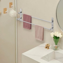 MGT Foldable Towel Bars for Bathroom Wall Mounted 304 Stainless Steel Bath Towel Racks with Hooks Space Saving Towel Holder for Washroom Kitchen - 2 Bars