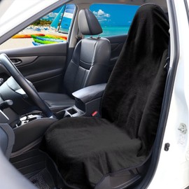Car Seat Covers - Front Seats Sweat - Absorbent & Waterproof Towel Material, Ideal for Gym, Running, Swimming, Beach & Hiking - Fits Cars, SUVs, Trucks (Classic Black, 1 Piece)