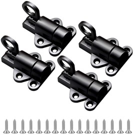 Hordion 4 Packs Self Closing Latch Spring Door Lock, Resilient Bolt Latch Security Automatic Gate Lock, Spring Barrel Slide Door Lock with Screws for Cabinet Window Wooden Fence, Black