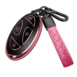 Sindeda for Hyundai Key Fob Cover with Keychain Soft Full Protection Key Shell Key Case Compatible with 2023 2024 Ioniq 6 Grandeur GN7 KONA Smart Key (Pink, 5 Buttons)