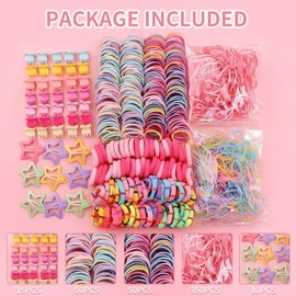 875 Pcs Hair Bands Kit, Elastic Colorful Hair Ties, Candy Colors Hair Clips