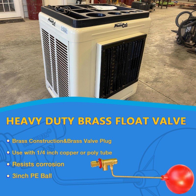 Swamp Cooler Float Valve, 1/4" Brass Float Valve for Evaporative