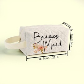 SuoSycorax Floral Brides Maid Printed Quilted Makeup Pouch for Women - Velvety Polyester Cosmetic Organizer w/Triple Compartments, Travel & Makeup Brush Holder