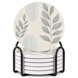 VEYRO Absorbent Ceramic Coasters Set of 6 with Holder