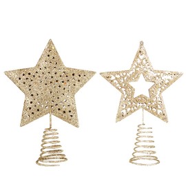 PRETYZOOM Christmas Tree Toppers, Golden Stars, Glitter, Wrought Iron Christmas Tree Toppers, Pack of 2, Christmas Tree Decorations, Christmas Decoration, Christmas, Festival, Party Decoration