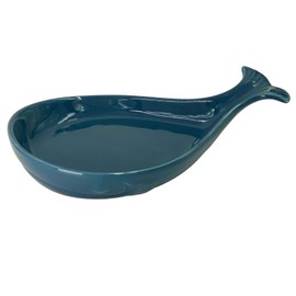 Whale Spoon Rest for Stove Top, Ceramic Spoon Holder for Kitchen Counter, Modern Farmhouse Kitchen Décor, 7.8 x 4.8 Inches (Navy Blue)