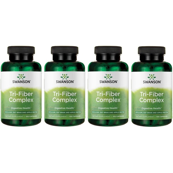 Swanson Tri-Fiber Complex - Digestive Health Supplement Made with Psyllium, Oat Bran, & Apple Pectin - (100 Capsules) 4 Pack