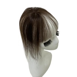 3D Natural Human Hair Fringe Clip Ins Bangs Transparent Silk Lace Air Bangs Brazilian Hairpieces Light Fake Bangs For Women (Mocha Brown)