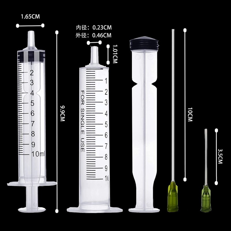 TOUFEIYUAN シリンジ10ml キャップと14Gの鈍い針で、オイルグルーインクシリンジクラフトコーティング業界向け接着剤シーラント潤滑剤実験室科学 (10ML+長い針)