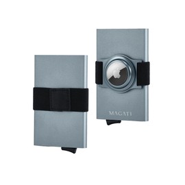 MAGATI AluGuard RFID Card Case - Slim Wallet Aluminium with RFID Protection - Compact Card Holder for Men and Women for up to 7 Cards, gray, Card case + elastic strap with AirTag compartment