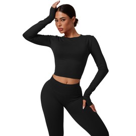 MAYROUND Women Gym Set 2 Piece Outfits Workout Set Long Sleeve Gym Tops Scrunch Bums Leggings Yoga Activewear Tracksuit Set