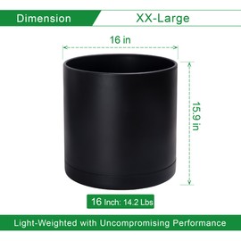 D'vine Dev 16 Inch Black Plastic Planter Pots for Plant Pot with Drainage Hole and Seamless Saucers, 74-X-B-5