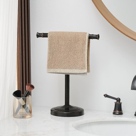 RUMOSE 13 Inch Oil Rubbed Bronze Towel Stand Hand Towel Holder Bathroom Kitchen Vanity Countertop T-Shape Towel Rack Free Standing Stainless Steel Towel Bar Towel Ring