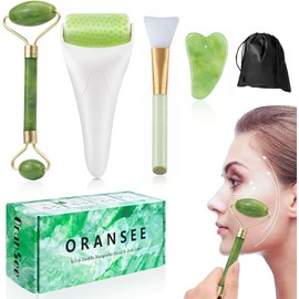 Set de Masaje Facial 5 en 1, Rodillo de Hielo, Jade y Gua Sha