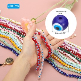 PATIKIL 8mm Evil Eye Beads, 50 Pcs Glass Turkish Evil Eye Charm Round Spacer Beads Pendant Connector for DIY Art Craft Bracelet Necklace Earrings Making, Dark Blue