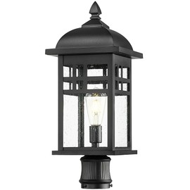 Emliviar 22 Inch Large Outdoor Lamp Post Light, Farmhouse Pole Lights for Outside Patio, Waterproof Aluminum in Black Finish with Seeded Glass, DE279P-M BK
