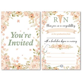 Soiceu Floral Nurse Graduation Party Invitations with Envelopes Set of 20 Nurse Graduation Announcement Party Invites Fill in Blank
