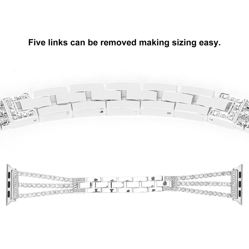 Rhinestone Brass Metal Bracelet Watch Band Strap Replacement for IOS