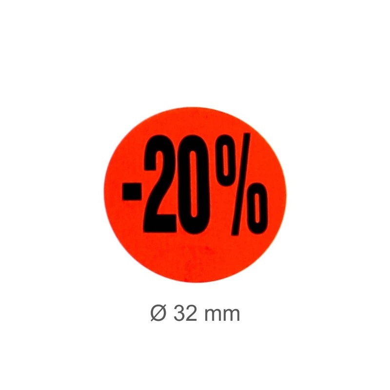 1,000 promotional labels/discount labels with print -20%, bright red, removable,