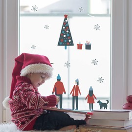 Scandi Family Winter Scene Window Stickers (2 Sheets) | Christmas Window Sticker | Perfect for Decorating Your Home This Christmas | Re-positionable, Removable and Reusable