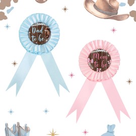 kreat4joy Boots or Bows Gender Reveal Decoration, Western Theme Mom Dad to Be Badge Pin Corsage for Rodeo Wild West Cowboy or Cowgirl Gender Reveal Baby Shower Decoration