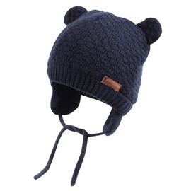 XIAOHAWANG Baby Hat Cute Bear Toddler Earflap Beanie Warm for Fall Winter (Navy, M(6-12 Months))