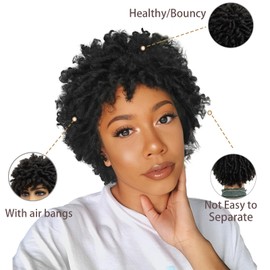 Short Afro Dreadlock Wig Twist Braids Wigs Dreadlock Wig For Black Women Pixie Cut Synthetic Afro Twists Dreadlocks Wig Dreadlocks Crochet Hair For Black Women Daily Use Natural Black (Black)