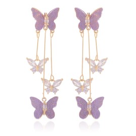 Butterfly Earrings for Women Butterfly Tassel Style Zircon Earrings Purple Butterfly Dangle Earrings Gift for Her