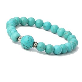 TreasureBay Handmade Womens 8-12mm Natural Power Healing Gemstone Beaded Stretchy Bracelet (Blue Turquoise)