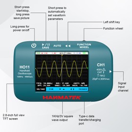 HANMATEK HO11 Handheld Digital Oscilloscope - 10MHz Bandwidth, 48MSa/s High-Precision Sampling, 2.8" TFT Display, USB Rechargeable, Advanced Trigger System, Portable for Fieldwork