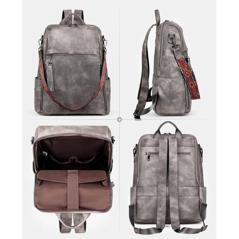 FADEON Laptop Backpack Purse for Women Large Designer PU Leather