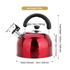 MAXCOOK 3.75 Quart/4L Whistling Tea Kettle,Stainless Steel Teakettle Teapot for Stovetop,Vintage Tea Kettles with Touch Ergonomic Handle(Red)