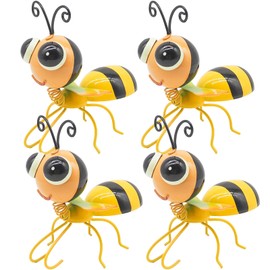 Cruis Cuka Metal Yard Art Cute Bee Garden Decor for Outside Pot Hugger Lawn Ornaments Patio Decor-Set of 4