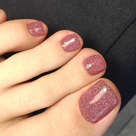 KQueenest Glitter Pink Press on Nails Short Square, Soft Gel Fake Toe Nails Press on, Sparkly Bling Glue on Toe nails for Women, Luxury Reusable Toe Acrylic Nails for Summer 24 Pcs