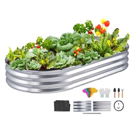 VEVOR Raised Garden Beds Outdoor, 6x3x1 FT Galvanized Metal Raised Garden Bed Kit, Raised Planter Boxes for Vegetables Flowers with Gloves and Planting Tools,Silver