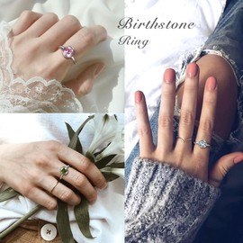 SEIHOP October Birthstone Adjustable Rings Silver Plated Birth Stone Open Ring Birthday Gifts Jewelry for Girls and Women KR0036O