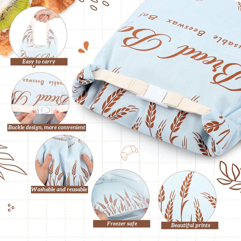 Bulyoou 4 Pcs Beeswax Bread Bags for Sourdough Reusable Cotton