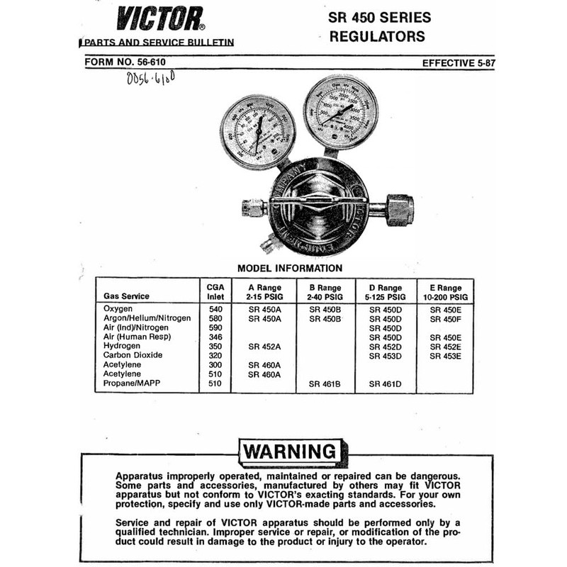 SR450D Oxygen Regulator Rebuild kit Compatible with Victor SR450 Series